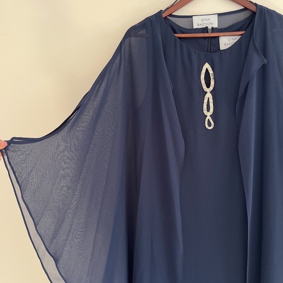 LUXURY GIFT FOR MOM | Gina Bacconi Navy Blue Dress, Elegant - Picture 2 of 9